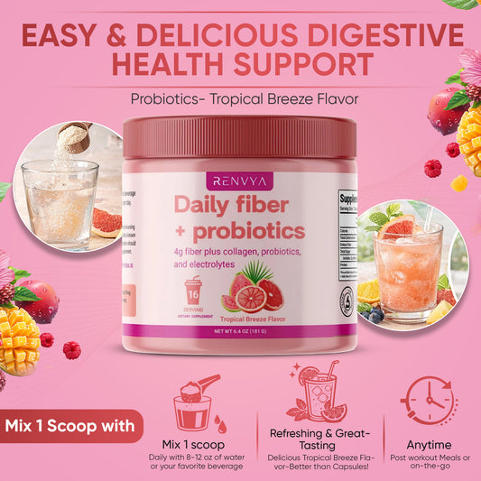 Renvya Daily Fiber + Probiotics Powder – Tropical Breeze Flavor