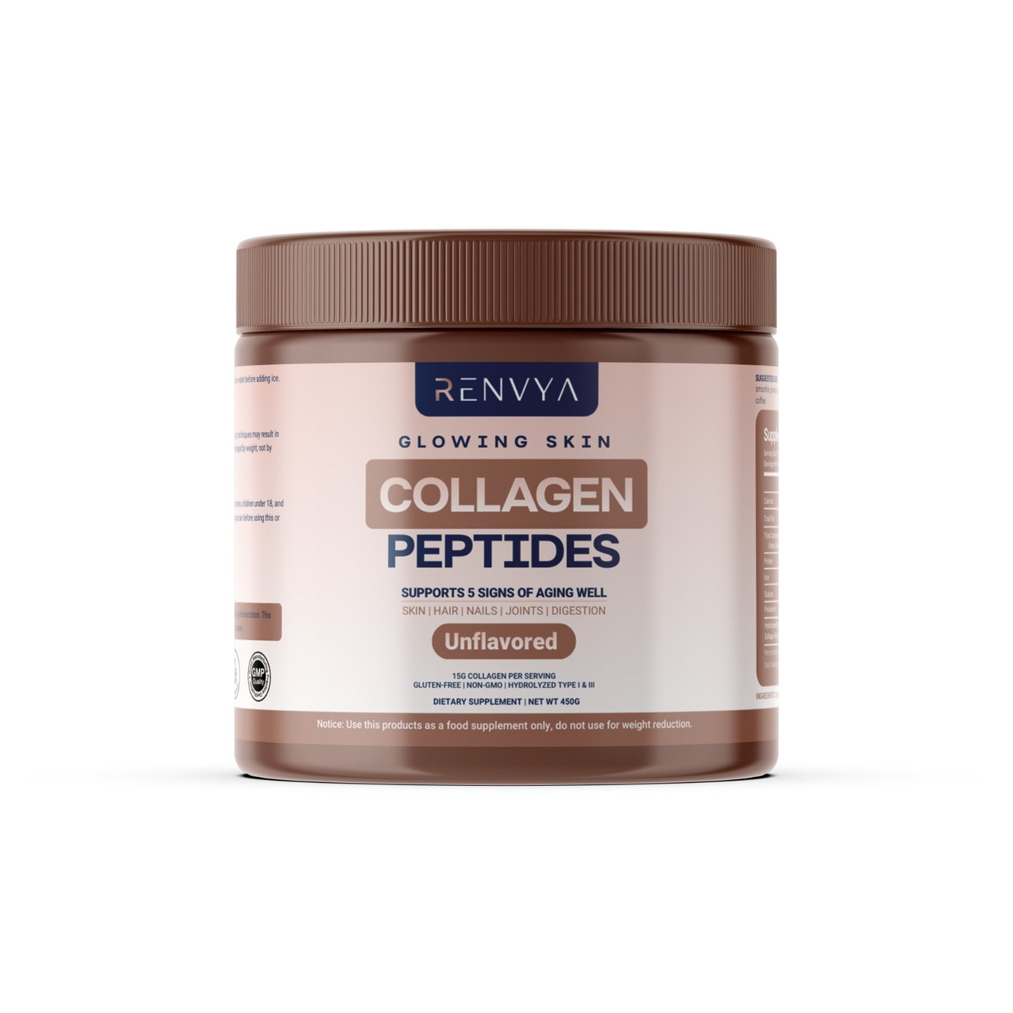 Jar of Renvya Collagen Peptides on a white background